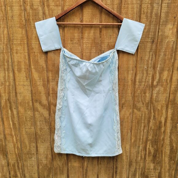 PrettyLittleThing Blue Lace Inset Hook & Eye Bardot Bodycon Dress Womens Size 6 - Picture 7 of 12